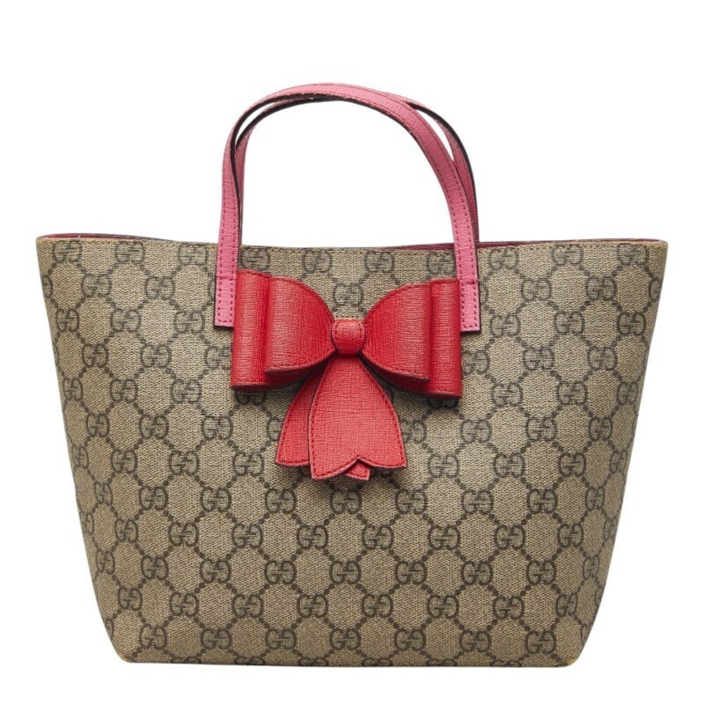 Gucci GG Supreme Ribbon Handbag Beige Cream Pink Leather